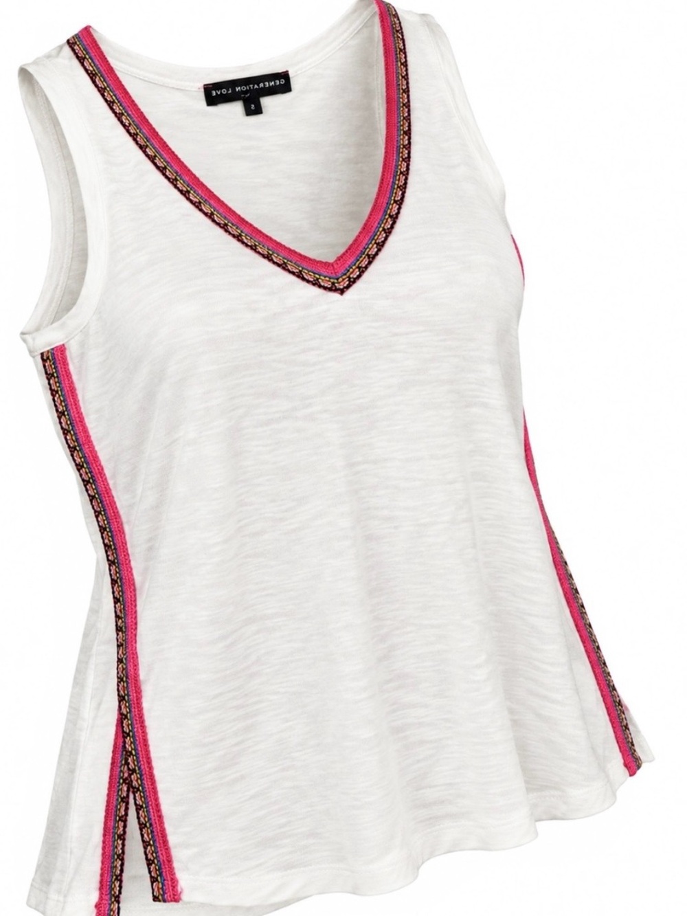 Generation Love White V-Neck Tank with Pink & Multicolor Trim